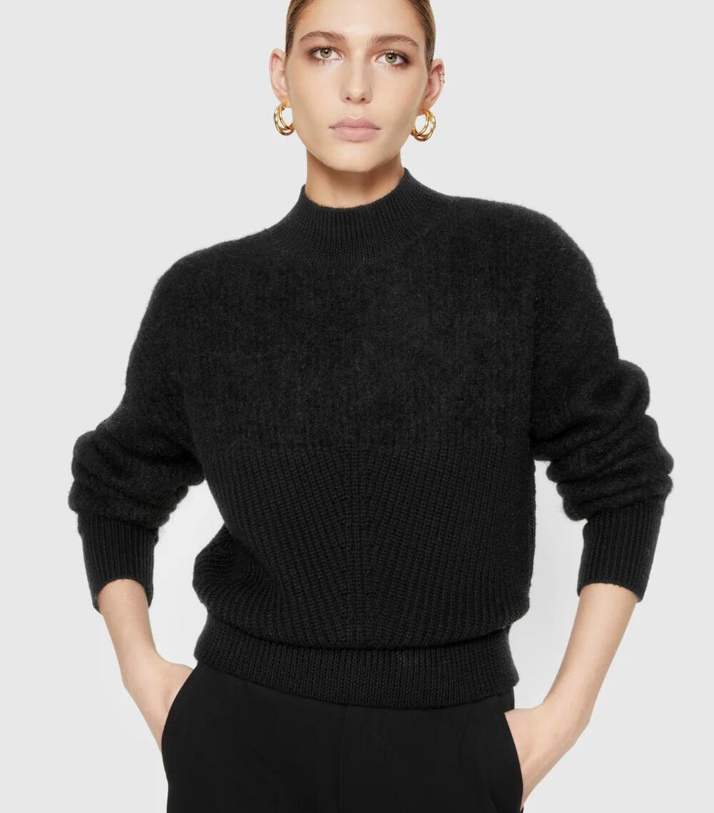 Rebecca Minkoff Priscilla Two Texture Merino Wool / Alpaca Mock Neck Sweater L